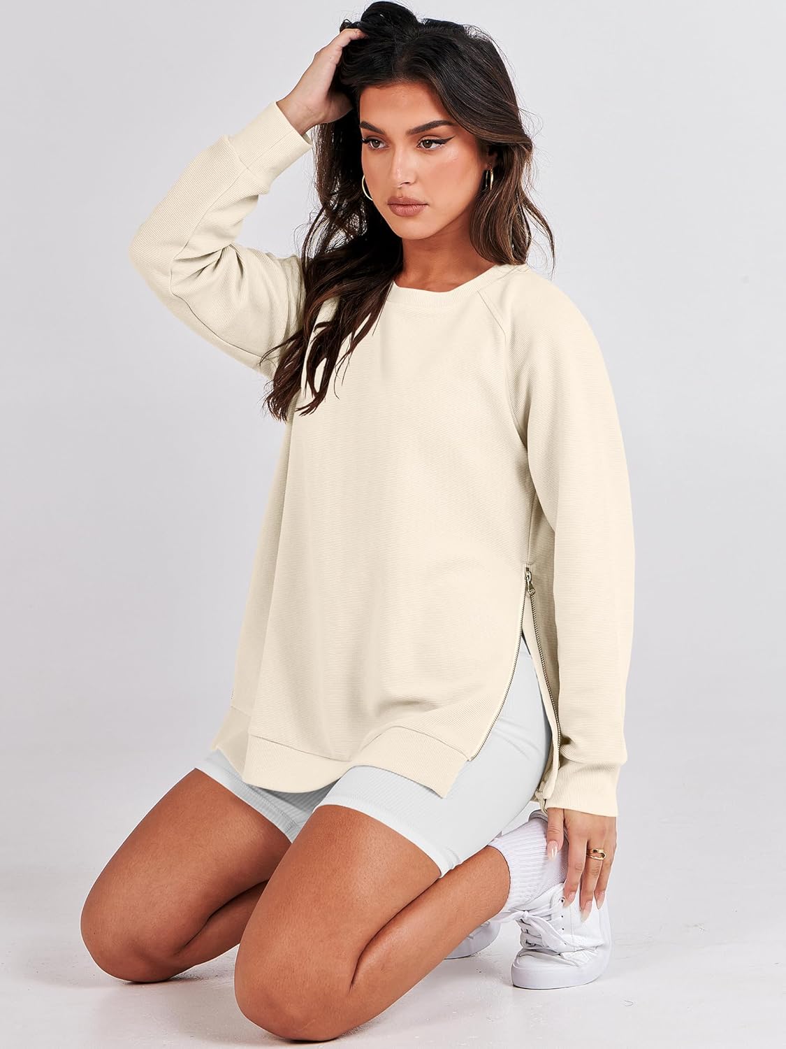 ANRABESS Women's Oversized Sweatshirts Crewneck Long Sleeve Tunic Pullover Shirts Side Zipper Hoodies 2026 Spring Clothes - Image 4