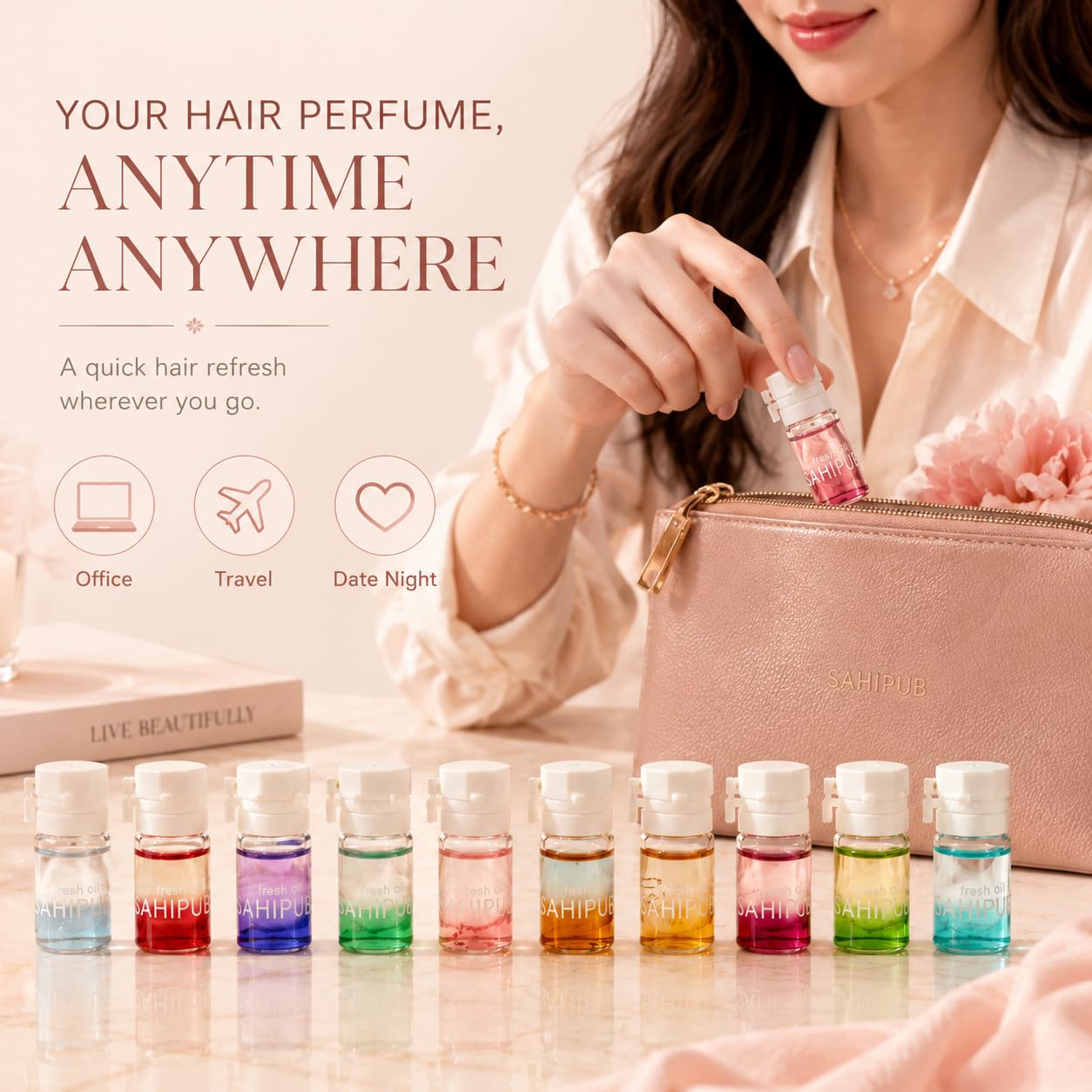 Hair Perfume Oil Gift Set, 40 Mini Bottles with 10 Scents
