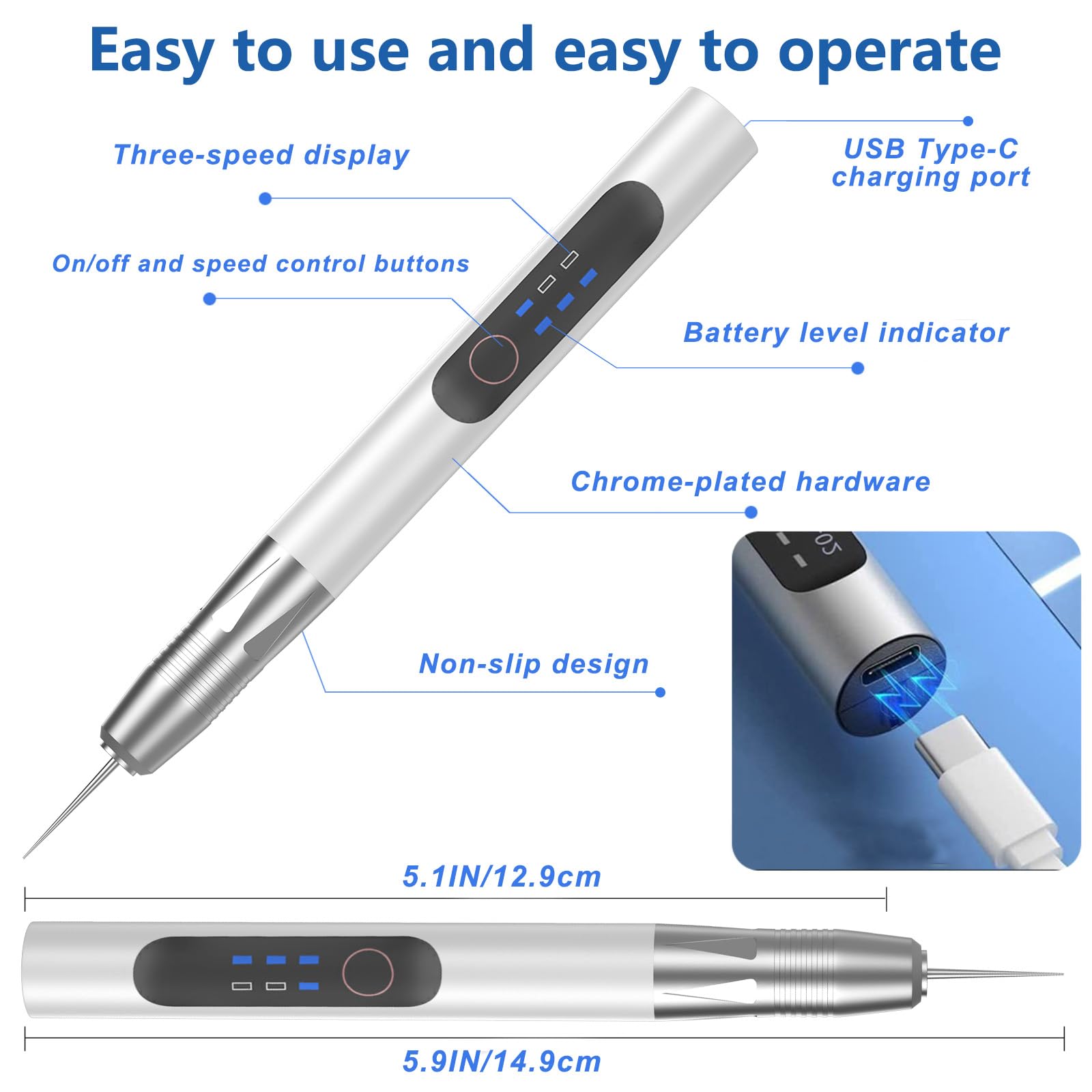 Grabado Pluma, Lápiz de grabado eléctrico, herramienta de grabado inalámbrica portátil, grabador de batería USB, grabador giratorio portátil para grabar joya