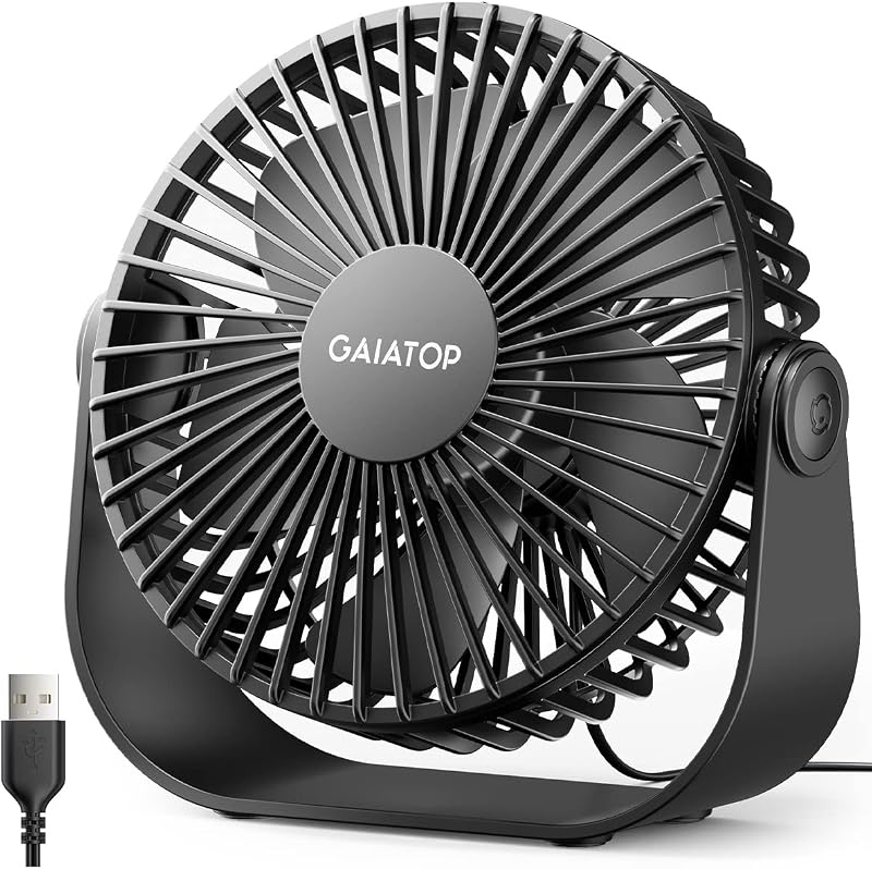 USB Desk Fan, 5.5 Inch Quiet Small Portable Personal Table Fan | Powerful Airflow, 3 Speeds, USB Powered, 90° Rotate, Mini Size, Cooling for Bedroom Home, Office, Travel Black