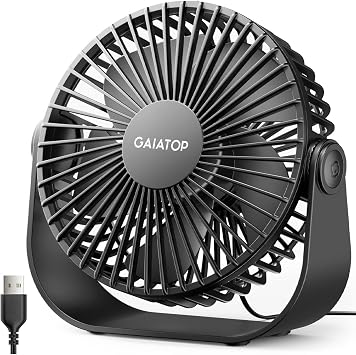 Gaiatop USB Desk Fan, 3 Speeds Strong Airflow, 5.5 Inch Portable 90 Rotate Quiet Cooling, Small Personal Table Fans for Bedroom Home Office Travel Black