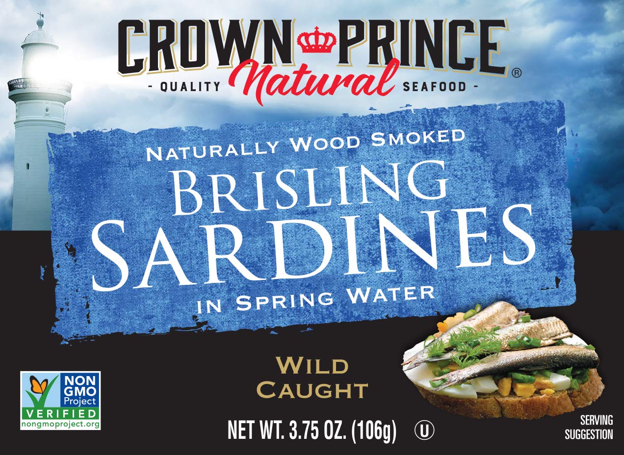 Crown Prince Natural One Layer Brisling Sardines in Spring Water, 3.75-Ounce Cans (Pack of 12) (Packaging May Vary)