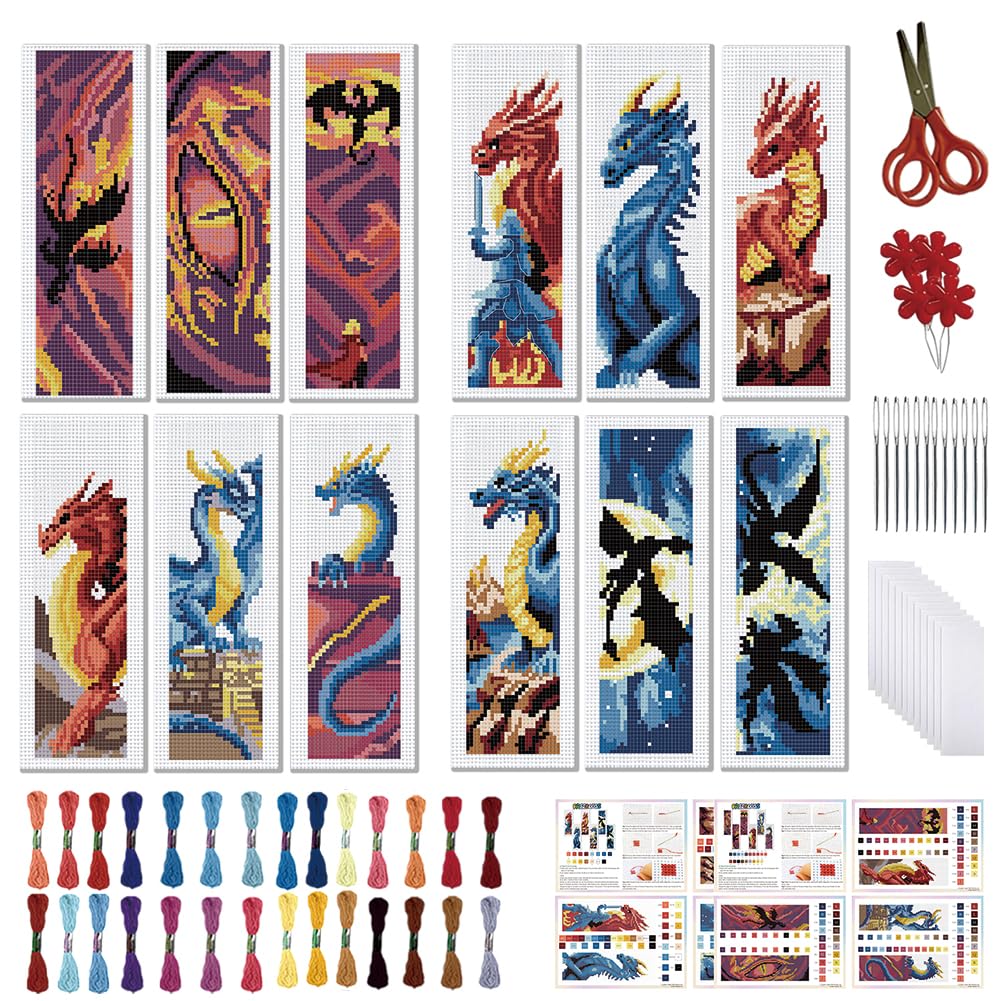 FREEBLOSS Dragon Bookmark Kit - Cross Stitch Embroidery -1 FREEBLOSS Dragon Bookmark Kit - Cross Stitch Embroidery -1