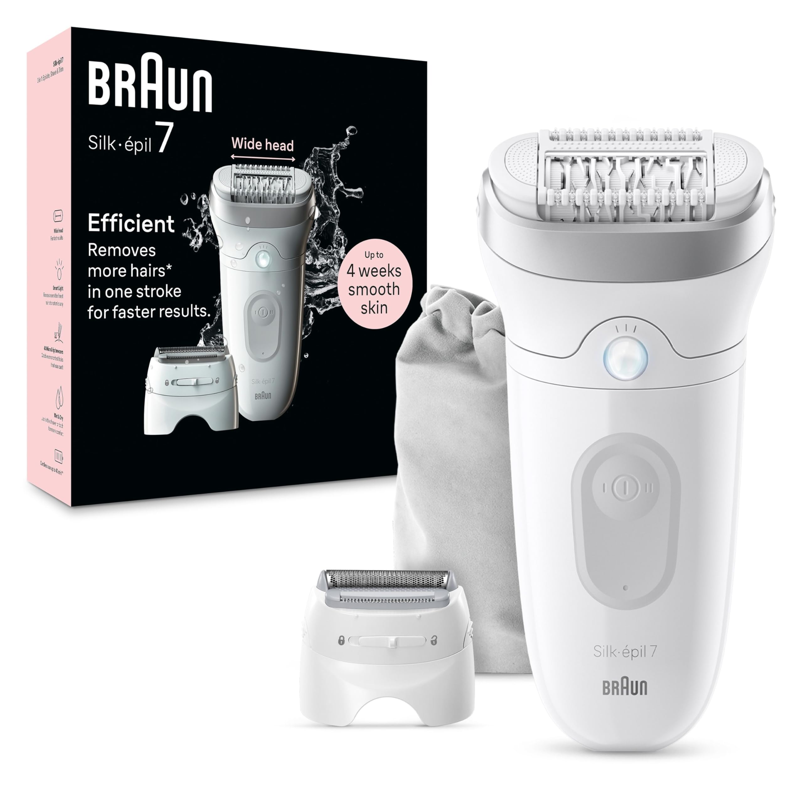 Photo 1 of Braun Epilator Silk-épil 7, Hair Removal Device, Women Shaver & Trimmer, Wet and Dry, Wide Head, Includes Shaver Head and Trimmer Comb, SE7-041, Silver