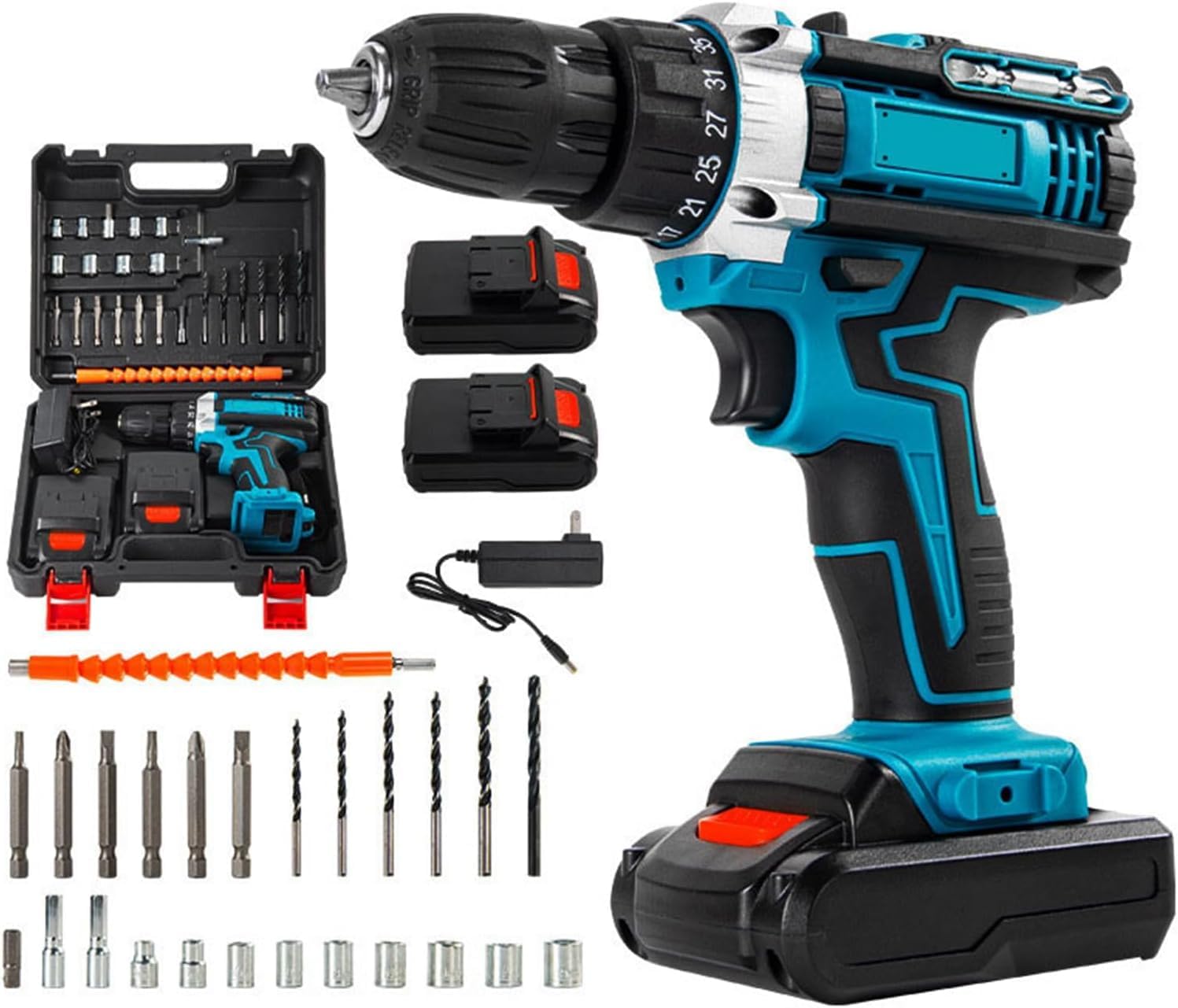Cordless Drill, 2-Speed Electric Power Drill Set with 2 Batteries and Charger, LED Light, Driver Bits