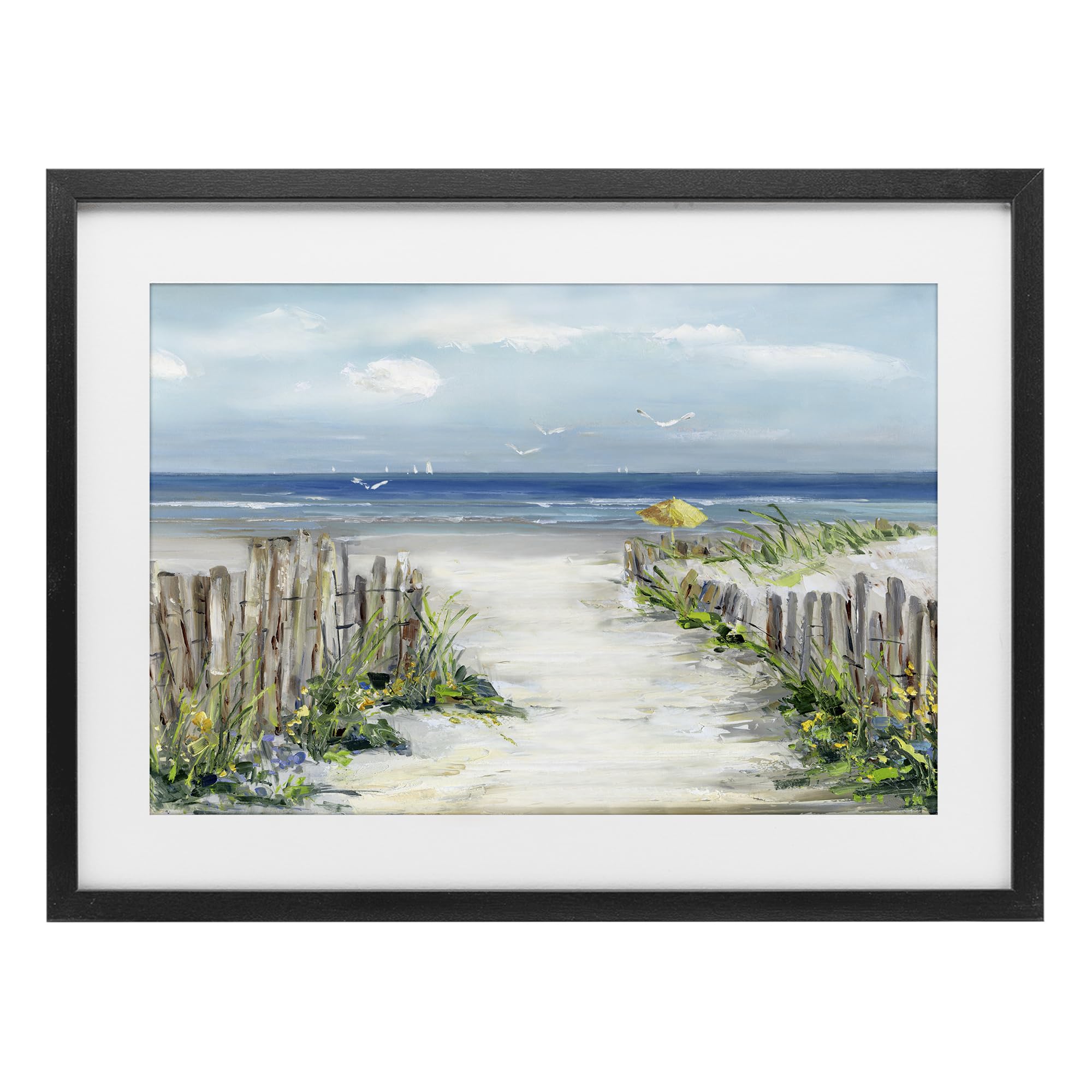 Stupell Industries Midnight Black (Textured) Sunlit Dune Path To Ocean, 14 X 20 Inch Framed Print Under Glass