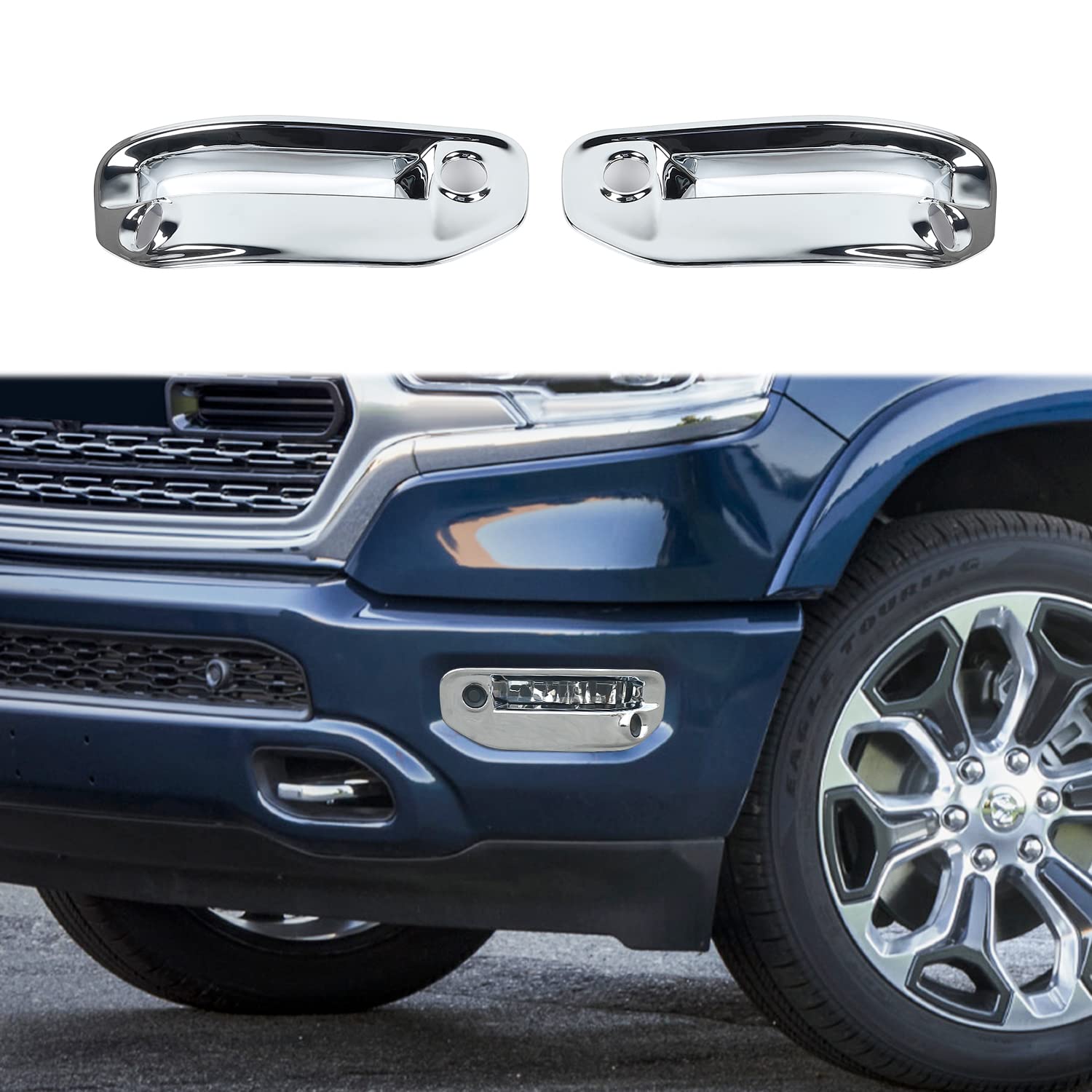 Linskip Front Bumper Fog Light Protector Cover Compatible with RAM 1500 2019 2020 2021 2022 2023 2024, Fog Light Cover for RAM Exterior Accessories(Chrome)