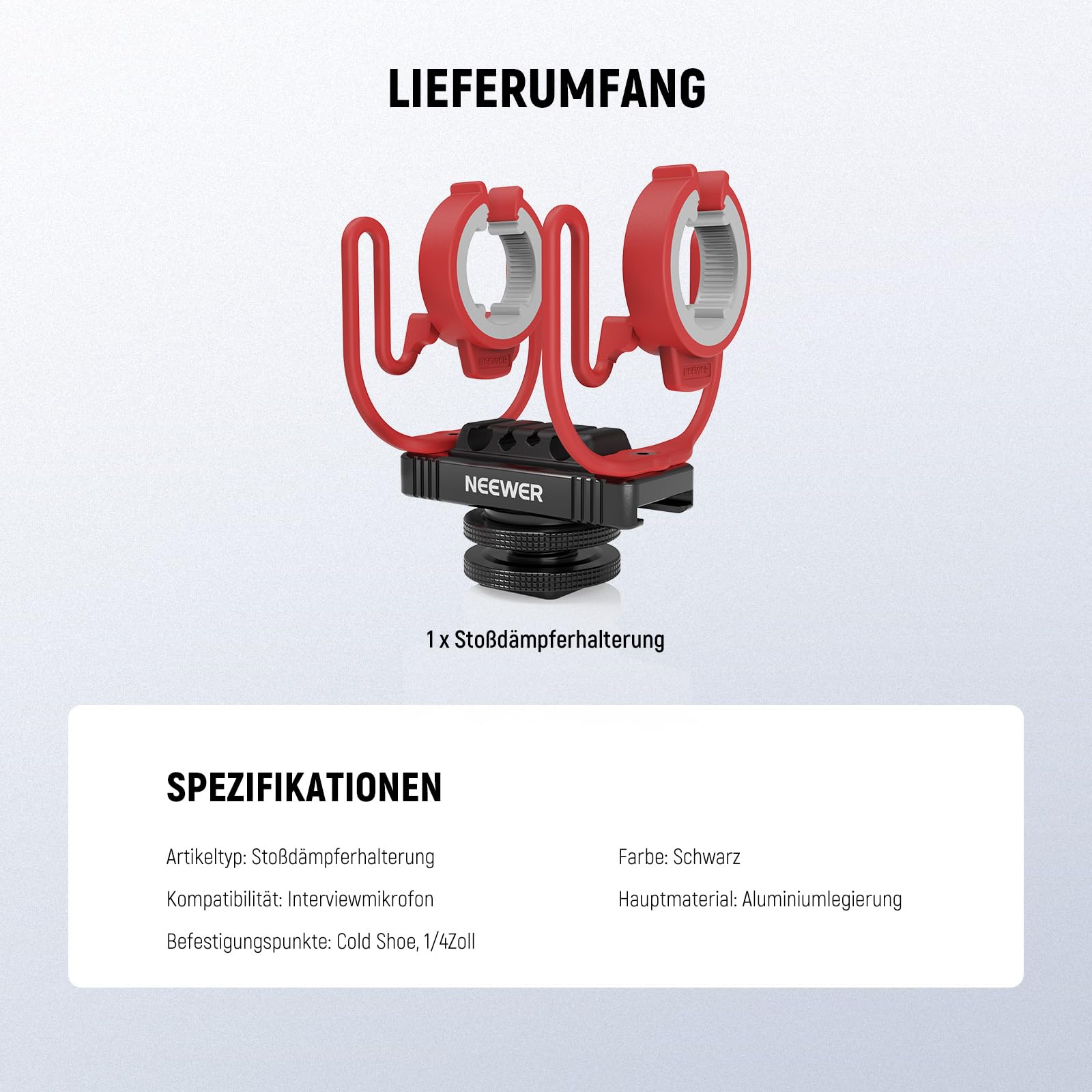 NEEWER Mikrofon Shock Mount mit Cold Shoe, 1/4Zoll Gewinde für Kamerakäfige Boom Arm Stangenständer Microphone Halterung kompatibel mit VM15 Rode NTG Serie Sennheiser MKE600 Audio Technica AT875R, MH1