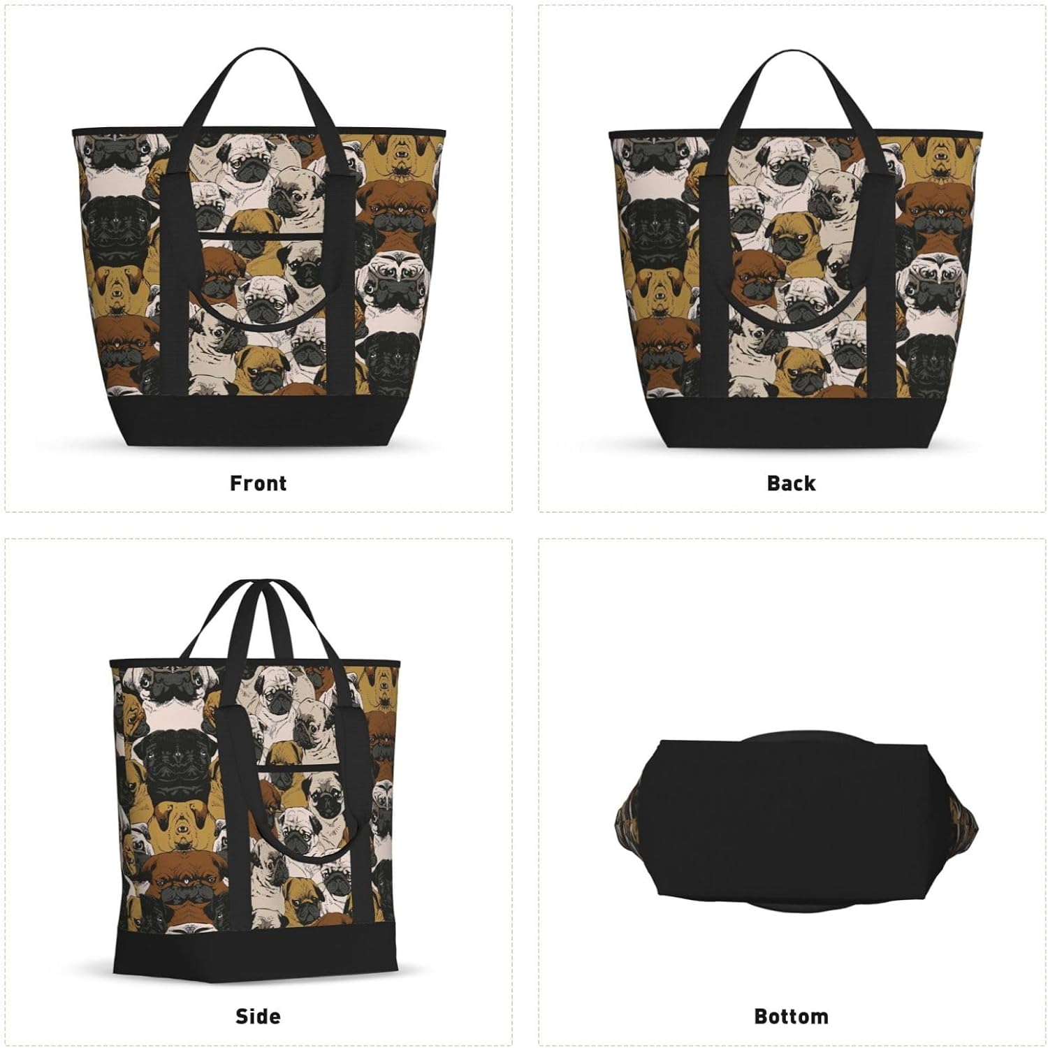 Imagen De Pug Print Large Cooler Bag Tote Bag,Reusable Grocery Bag,Lunch Box Bag, For Picnic Beach Camping