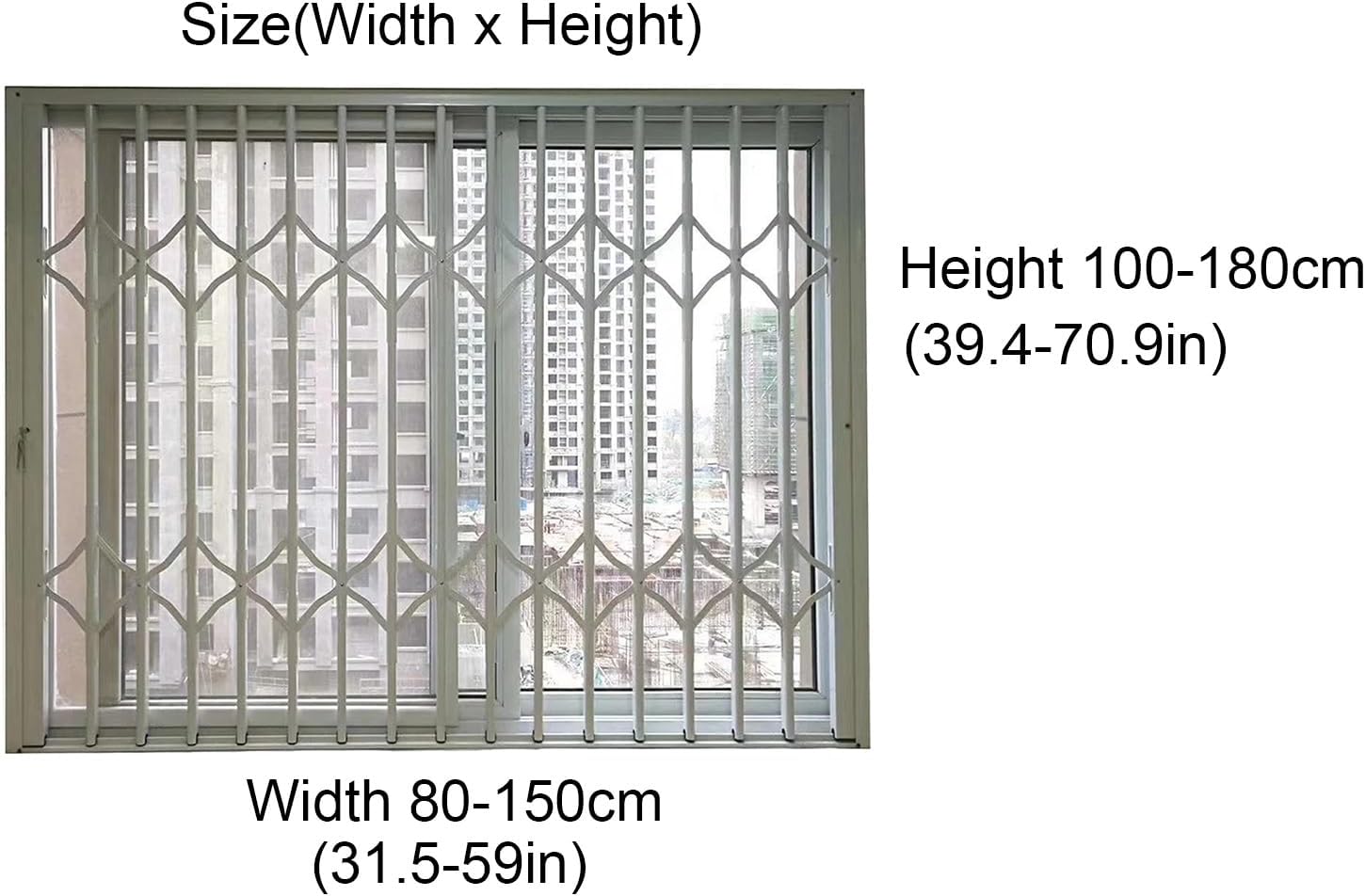Lockable Aluminum Alloy Folding Window Security Bars, Adjustable Sliding Window Guard for Home Safety, Prevent Burglary, Ideal for Pets & Children (110x100cm)