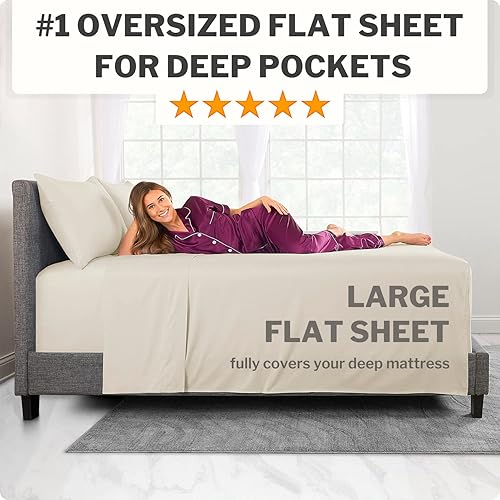 Miniatura 68 de Juego de sábanas de tamaño matrimonial – Juego de sábanas de bolsillo profundo – Juego de 4 piezas con sábana bajera de 21 pulgadas, sábana encimera