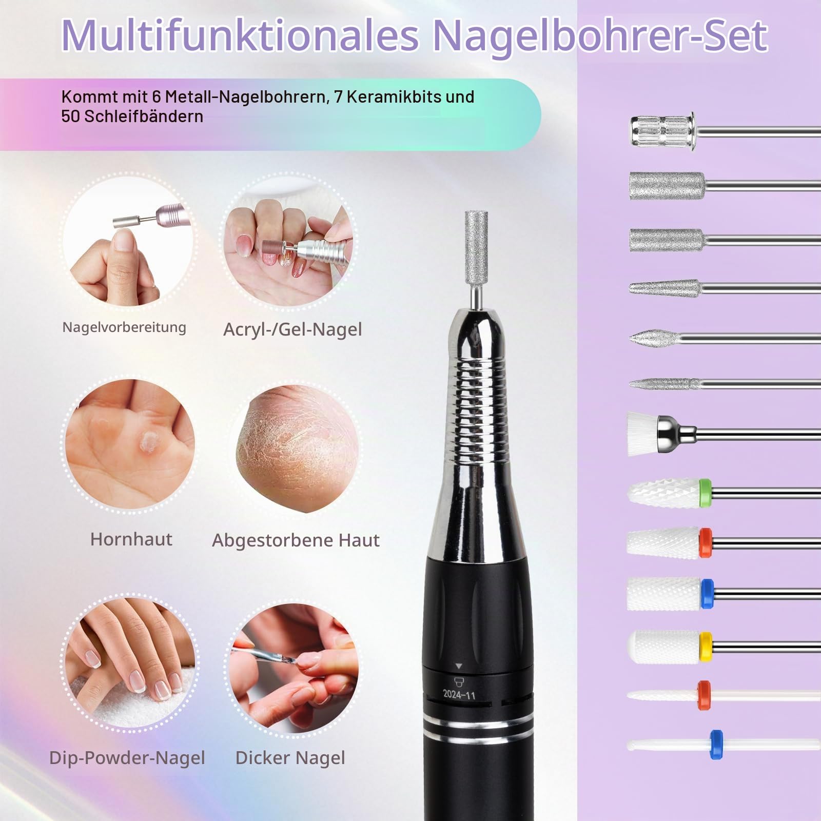 Nagelfräser für Gelnägel Professionell 35000 U/min: Madenia Fräser Nägel Kabellose mit 6 Metall & 7 Keramik Bits, Tragbare Elektrische Nagelfeile für Acrylnägel Maniküre Salon & Zuhause, Grau