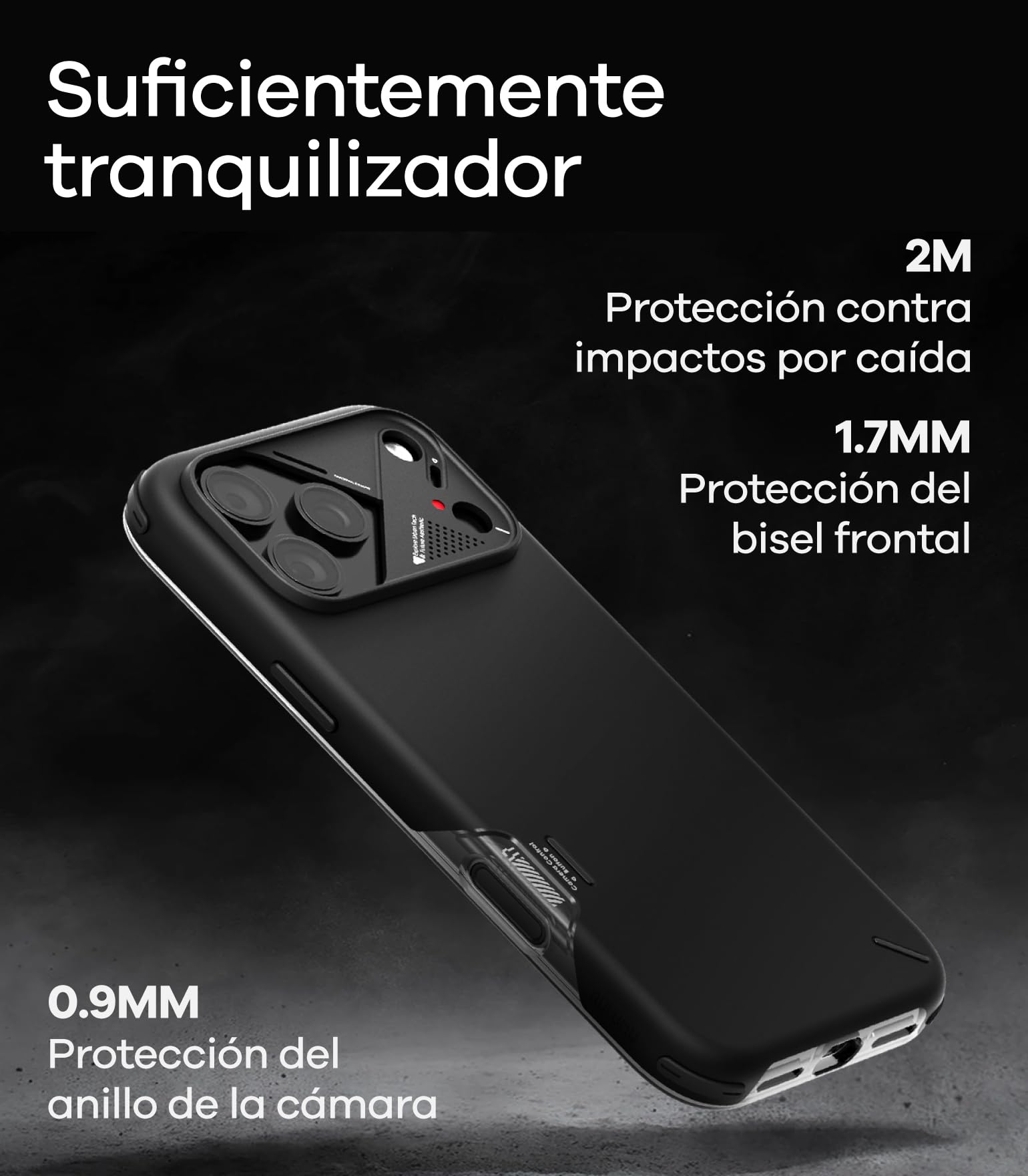 Aulumu A17 para iPhone 17 Pro MAX Funda a Prueba de Golpes | con Control de Cámara | CoolHyper | Marco de cámara de aleación de Aluminio | Protección compuesta Multicapa – Negro