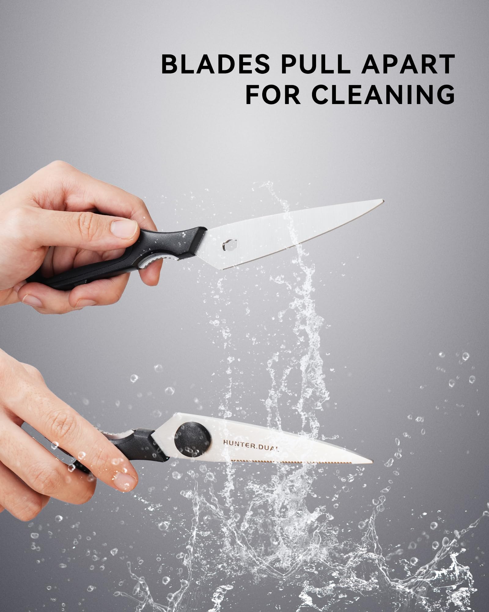 HUNTER.DUAL Tijeras de cocina para alimentos, tijeras plegables resistentes para aves de corral, multiusos para cortar pollo, carne, pescado y verduras (negro) 8.35 pulgadas)