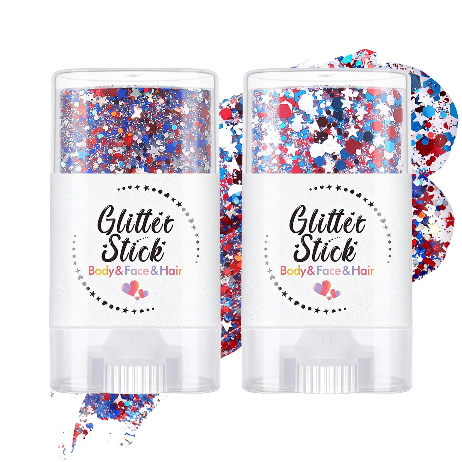 2Pcs Glitter Stick, Red White and Blue Glitter Stick, Rave Accessories