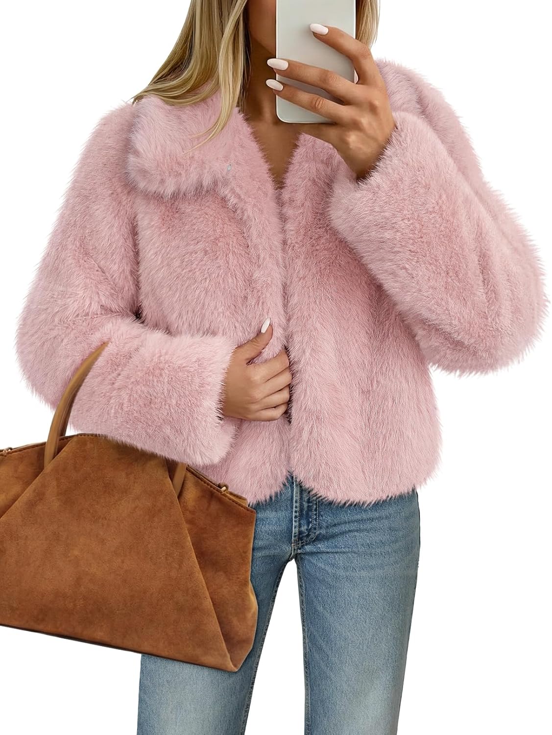 MEROKEETY Women's 2025 Winter Coats Furry Faux Fur Jackets Long Sleeve Coat Trendy Warm Outerwear with Pockets