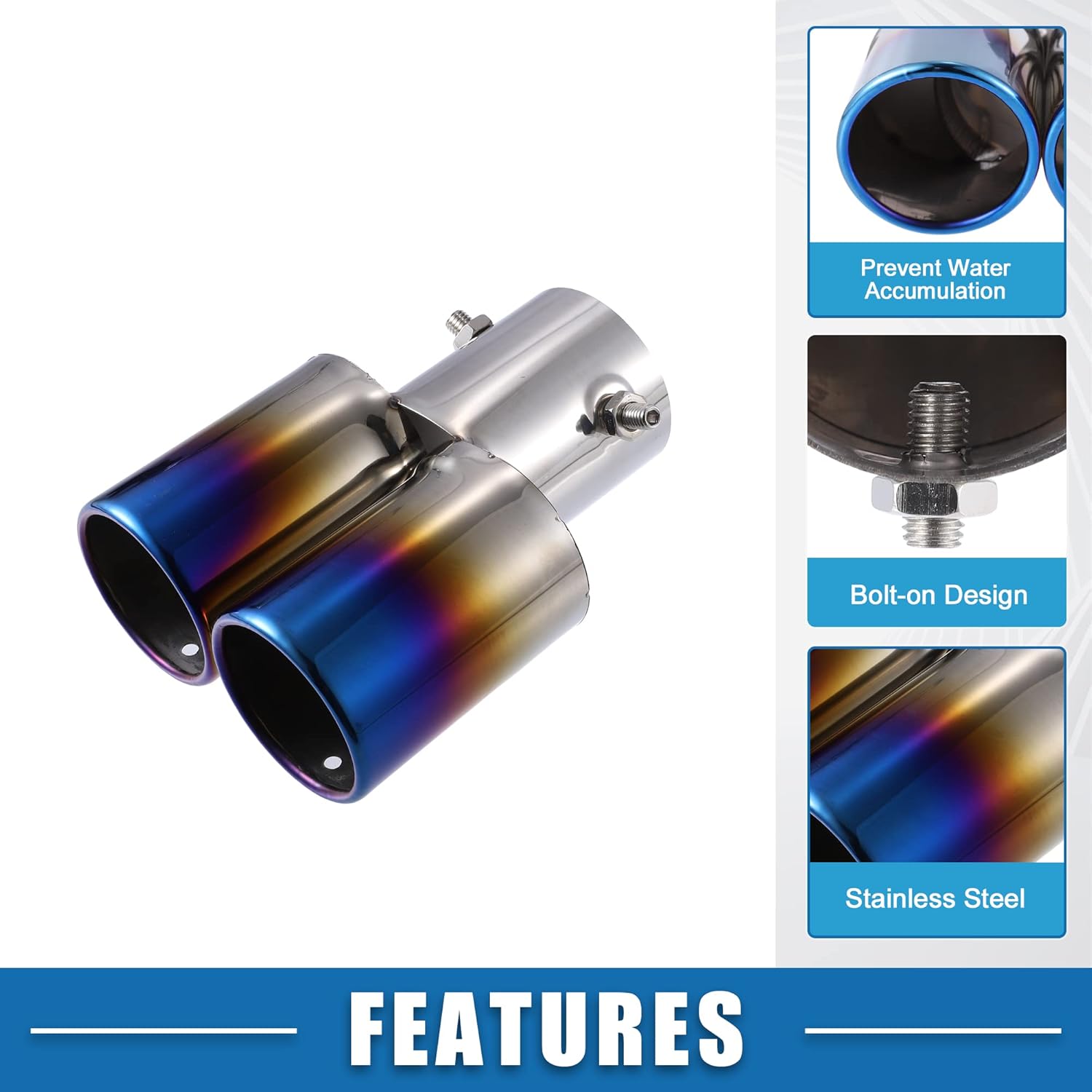Car Dual Exhaust Tip Pipe Double Outlet Applicable Diameter 2.4" Universal Exhaust Pipes Muffler Tip Tailpipe Bolt-On Metal Baked Blue