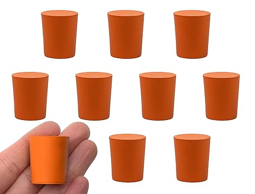 EISCO 10PK Solid Rubber Stoppers - Size: 21mm Bottom, 24mm Top, 28mm Length Orange Superior Quality, Resistant to Acid, Alkali & Ammonia- Eisco Labs