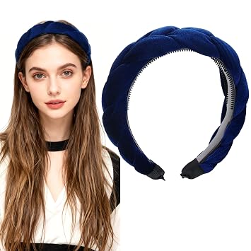Velvet Braided Headband Women's Headband Wide Hair Band Vintage Padded Headband with Teeth Headbands Hair Accessories Headband for Women Girls Blue