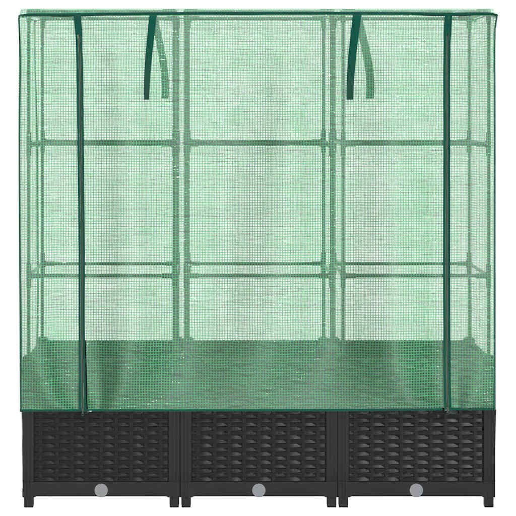 Jardinière Surélevée avec Serre Aspect Rotin 120x40x138 cm