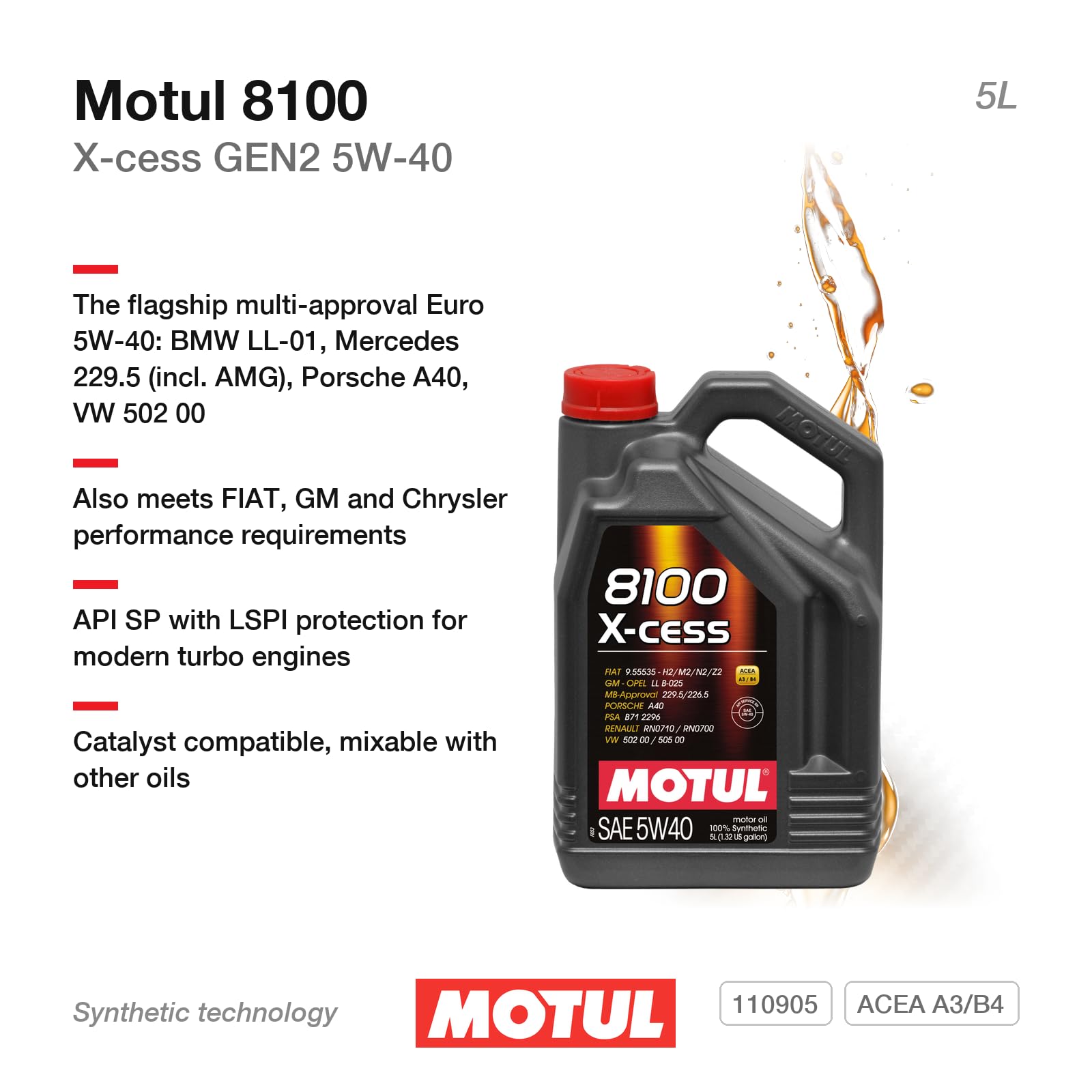 Amazon.com: MOTUL 8100 X-Cess Gen 2 SAE 5W40 Full Synthetic Motor