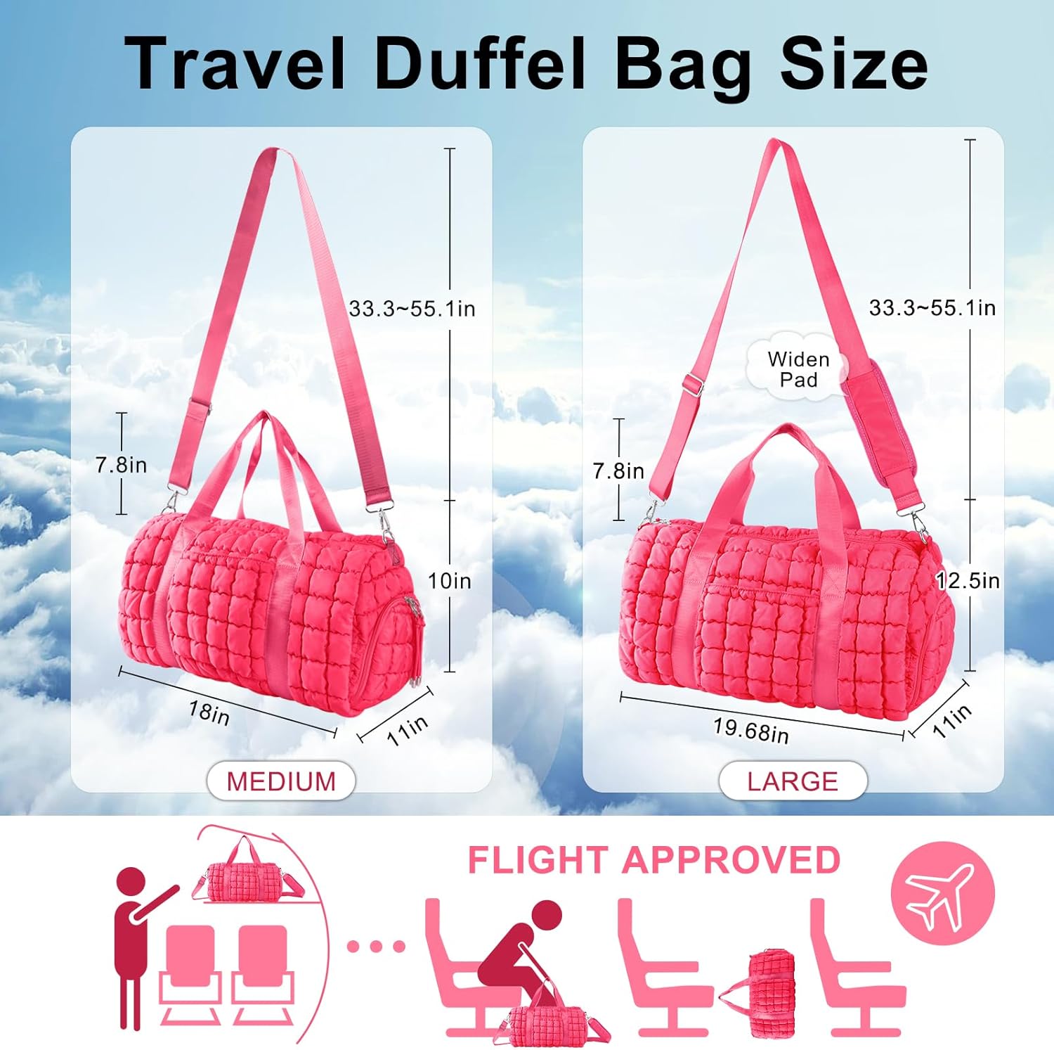 Quilted Travel Duffle Bag Gym Bag for Women,Large Puffer Duffle Weekender Bag with Compartment,Workout Overnight Carry on Organizer Bag Duffle Bag for Airplane Travel(L-Rosered) - Image 2
