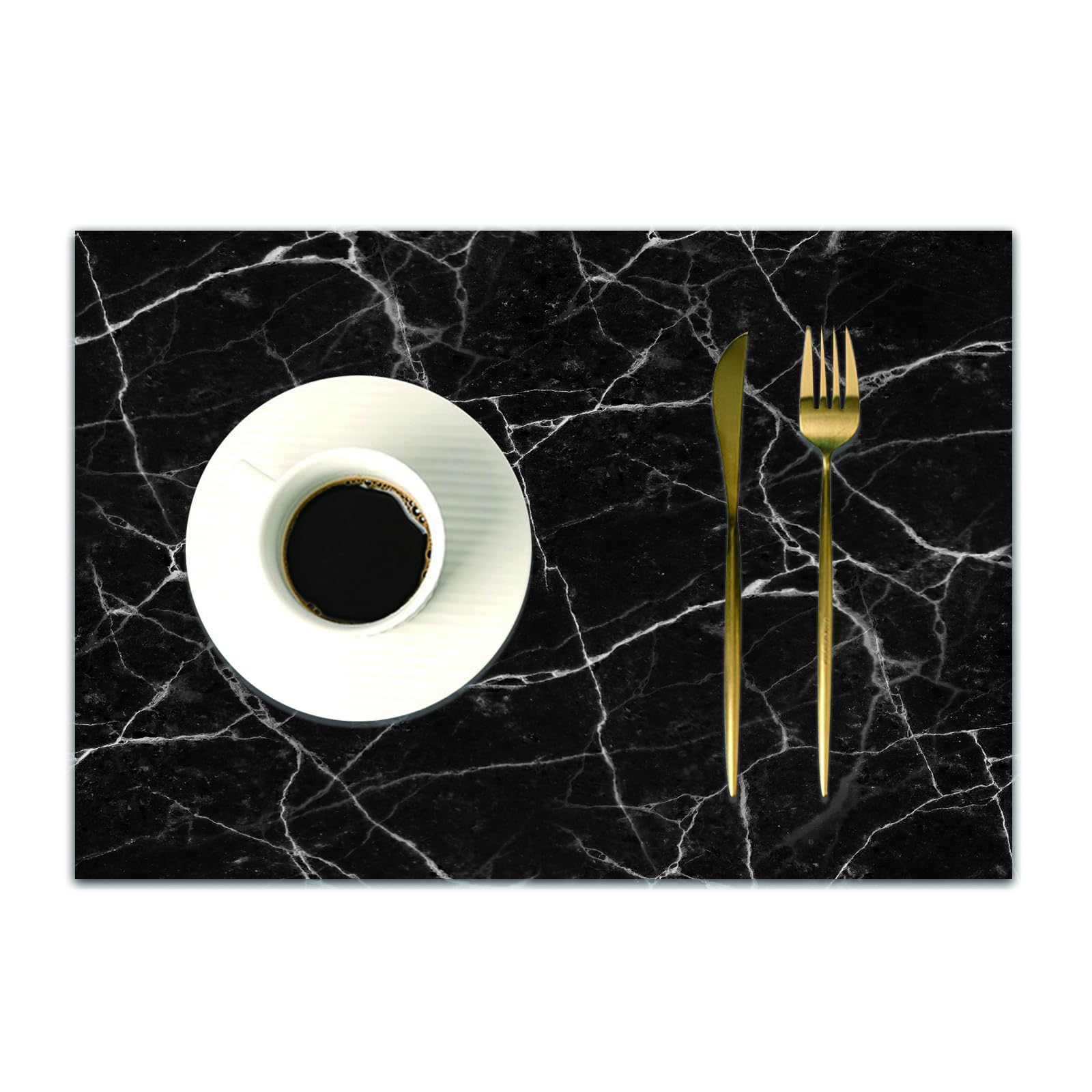 DASNK Table Mats Set of 4 Woven Vinyl Place Mats for Dinner Table Washable & Durable Indoor/Outdoor Use Table Accessories,black distressed background cracked marble stone wall texture seamles,12x18in