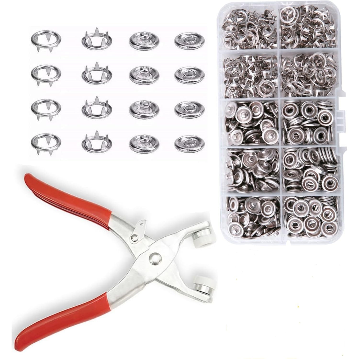 Snap Button Fastener Kit with Plier Tool, 100 Sets Metal Snap Buttons Stainless Steel Press Stud Kit for Clothing, Leather, DIY Craft, Repair (with Storage Box)-image-27