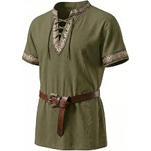Runcati Mens Medieval Pirate Shirt Cotton Lace Up Renaissance Shirts Viking Retro Scottish Halloween Costume Tops