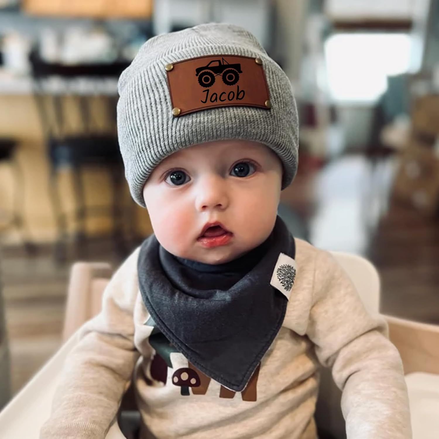 Custom Beanie Hat for Baby Boys Girls Personalized Leather Patch Toddler Beanie for Baby Adults Winter Kids Knit Hats - Image 2