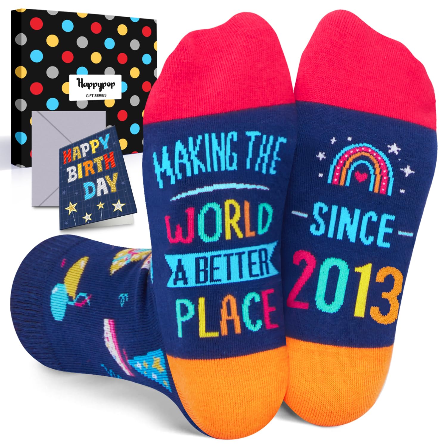 HAPPYPOP Birthday Gifts For Kids - Birthday Socks for Boys Girls Born Between 2013-2017 with Greeting Card