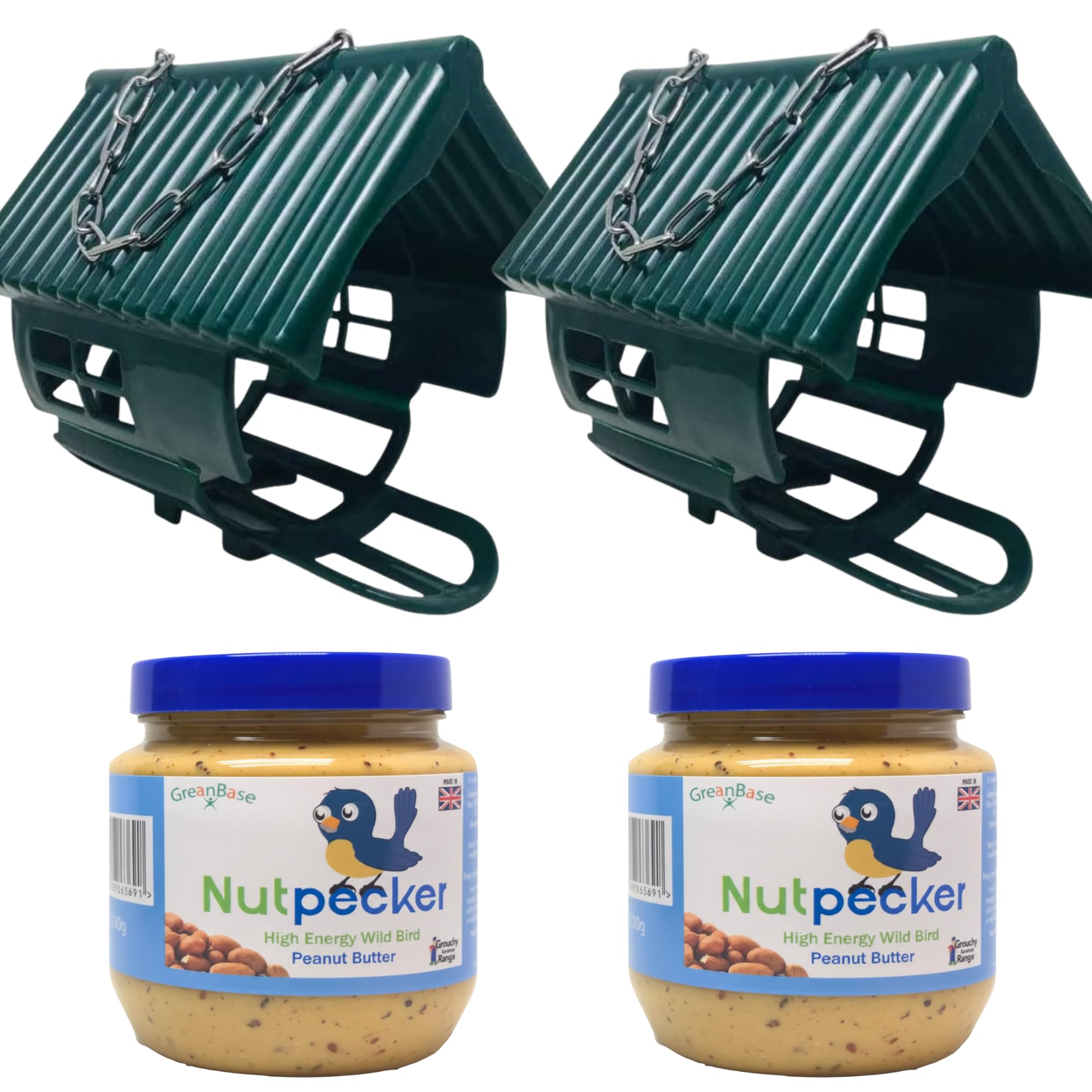 Grumpy Gardener Hanging Bird Feeders with 2 Jars - Green, 2 Sets