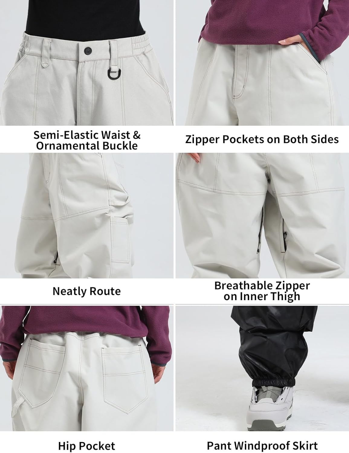 GSOU SNOW Womens Mens Snowboard Pants Baggy Ski Snow Pants Loose Cargo Sport Outdoor Insulation Waterproof - Image 5