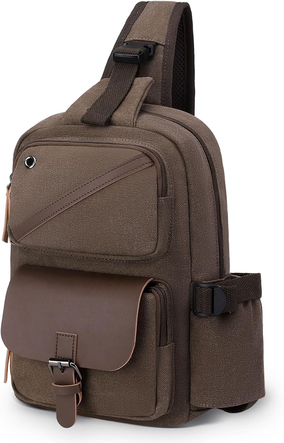 Vintage Sling Bag for Men Women, Compact Canvas Crossbody Backpack, Lightweight Chest Shoulder Bag W/Adjustable Strap for Travel Hiking Daily Use, Coffee