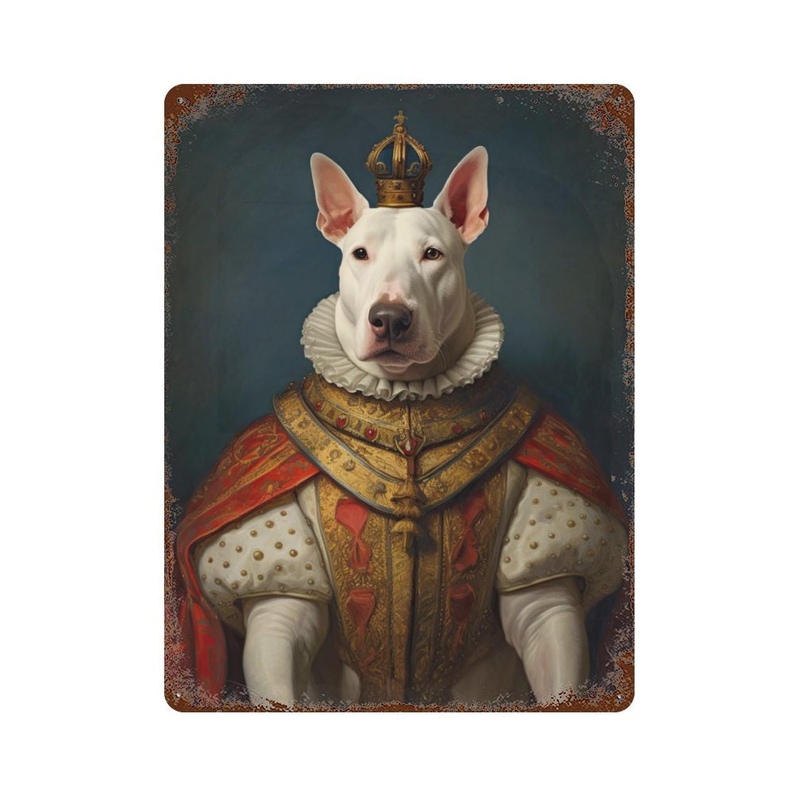 English Bull Terrier King Rusty Metal Tin Sign 15.7"x11.8", for Basement, Hobby Room And Garage Decor, Retro Wall Decor