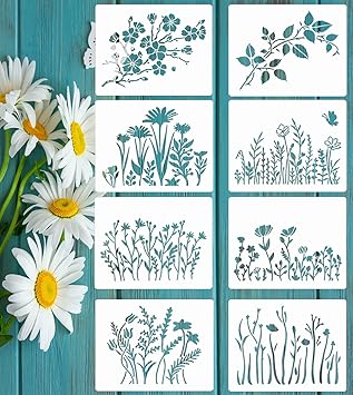 20 Stück Wildblumen Schablonen - Wiederverwendbare Malschablonen Für DIY