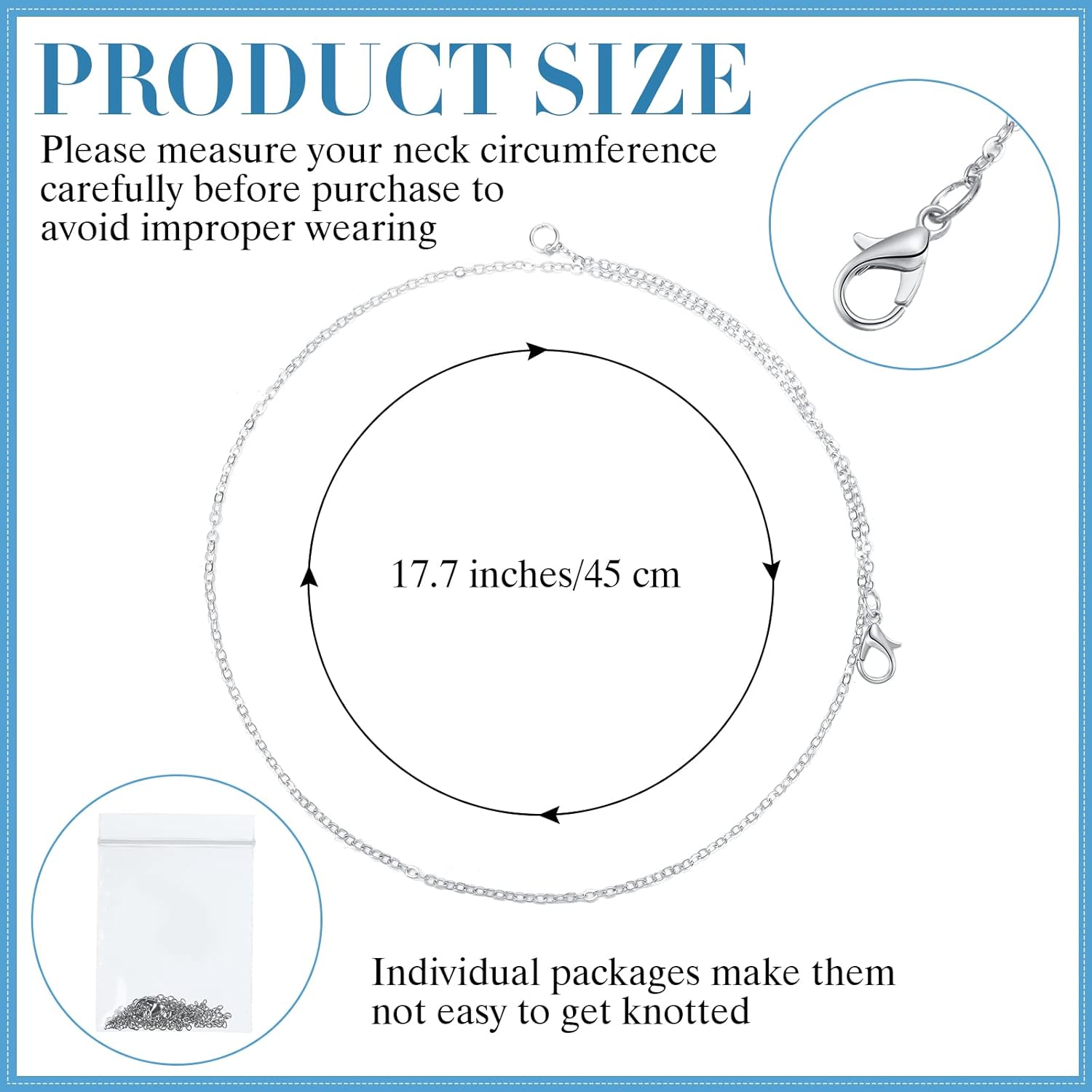 100 Pieces Necklace Chains for Jewelry Making Bulk Plated Cable Link Chains with Lobster Clasps for Women DIY Jewelry Making Supplies, 17.7 Inch (Silver) - Image 2