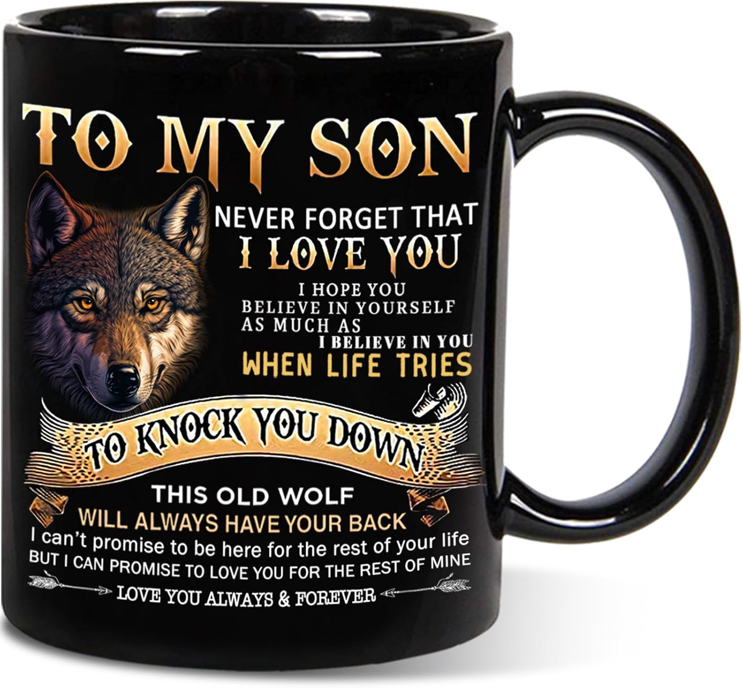 Aurahouse Son Gifts from Mom Dad, Fathers Day Gift for Son, Inspirational Wolf Mug 11oz, Birthday Graduation Christmas Valentines Day Gifts for Adult Son, Teen Boy Ceramic Coffee Mug