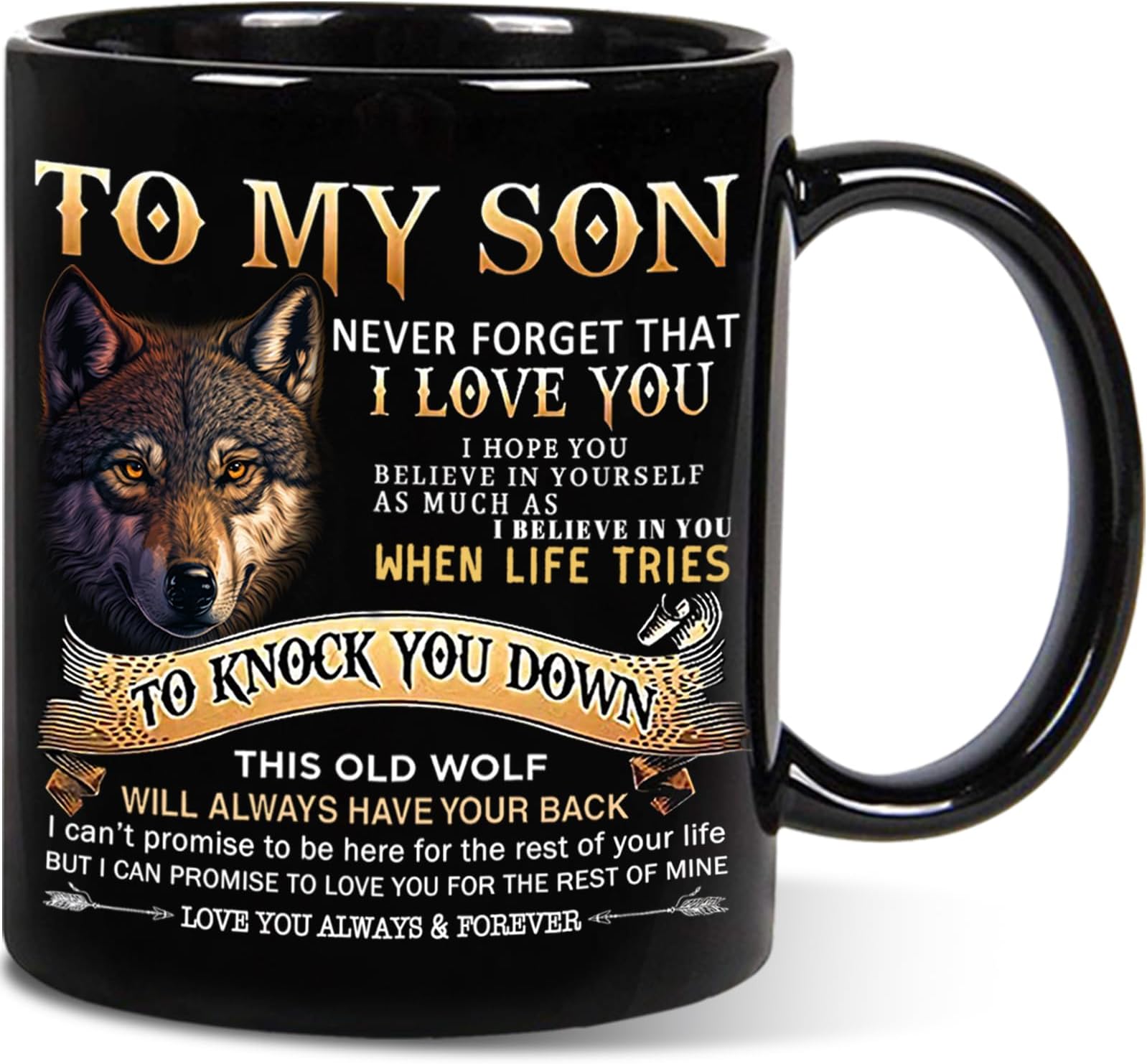Aurahouse Mug for Son - 11 Oz Wolf Coffee Cup from Mom Dad for Birthday, Father's Day, Graduation, Christmas - Gift for Adult Kids Men