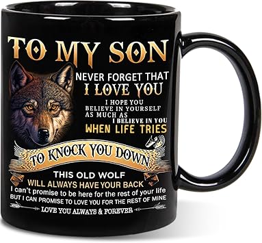 Aurahouse Son Gifts from Mom Dad - Inspirational Wolf Mug 11oz | Birthday Gifts for Son, Graduation Christmas Fathers Day Valentines Day Gift for Adult Son, Teen Boy Ceramic Coffee Cup