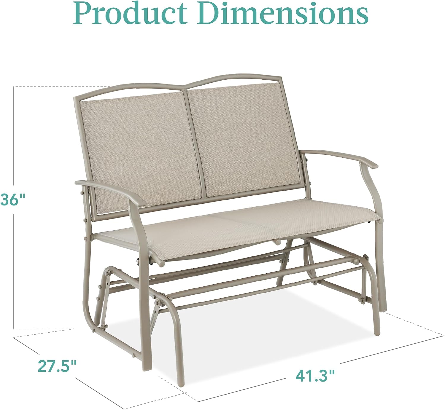 Best Choice Products 2-Person Outdoor Patio Swing Glider Steel Bench Loveseat Rocker for Deck, Porch w/Textilene Fabric, Steel Frame - Taupe