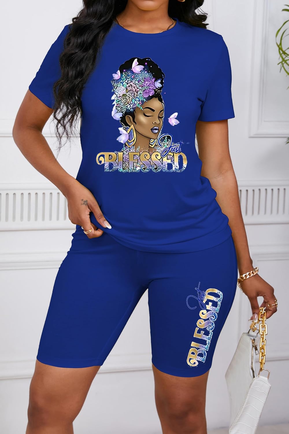 PINSV Women's 2 Piece Outfits Summer Printing Bodycon Short Pants Workout Sets - Image 5