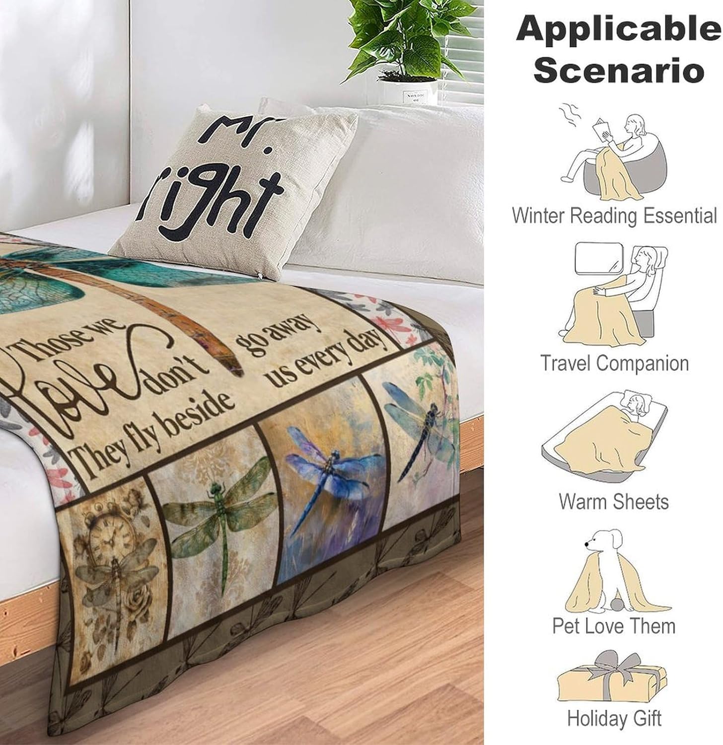 Dragonfly Print Blanket Dragonflies Memorial Throw Blankets Gifts for Couch Sofa Bed Stuff Decor Lightweight Soft Cozy Plush Warm Flannel for Lover Men Women Adults 40"x50" - Image 8