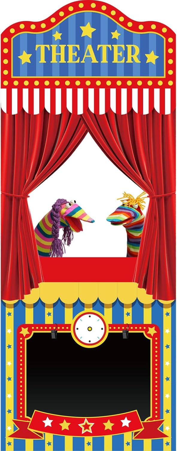 Doorway Puppet Theater with Curtain Clip Pretend Play Curtain 31×79 Inch Fits in Most Hanging Puppet Show Theater Ideal for Pretend Play, Hand Puppets for Christmas Holiday