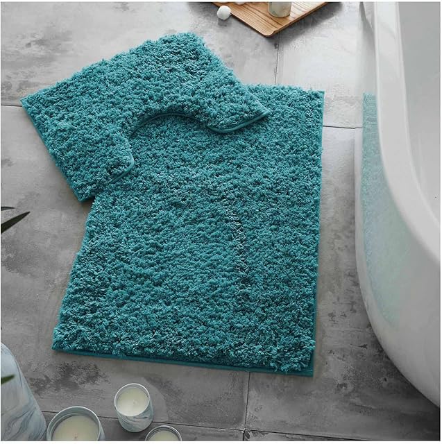 GC GAVENO CAVAILIA Zero Twist Fluffy Teal Bath Mat Sets 2 Piece Washable, Quick Drying & Water Absorbent Super Soft Washable Rug Non Slip Shower Bath Mats For Bathroom Pedestal Mat For Toilet