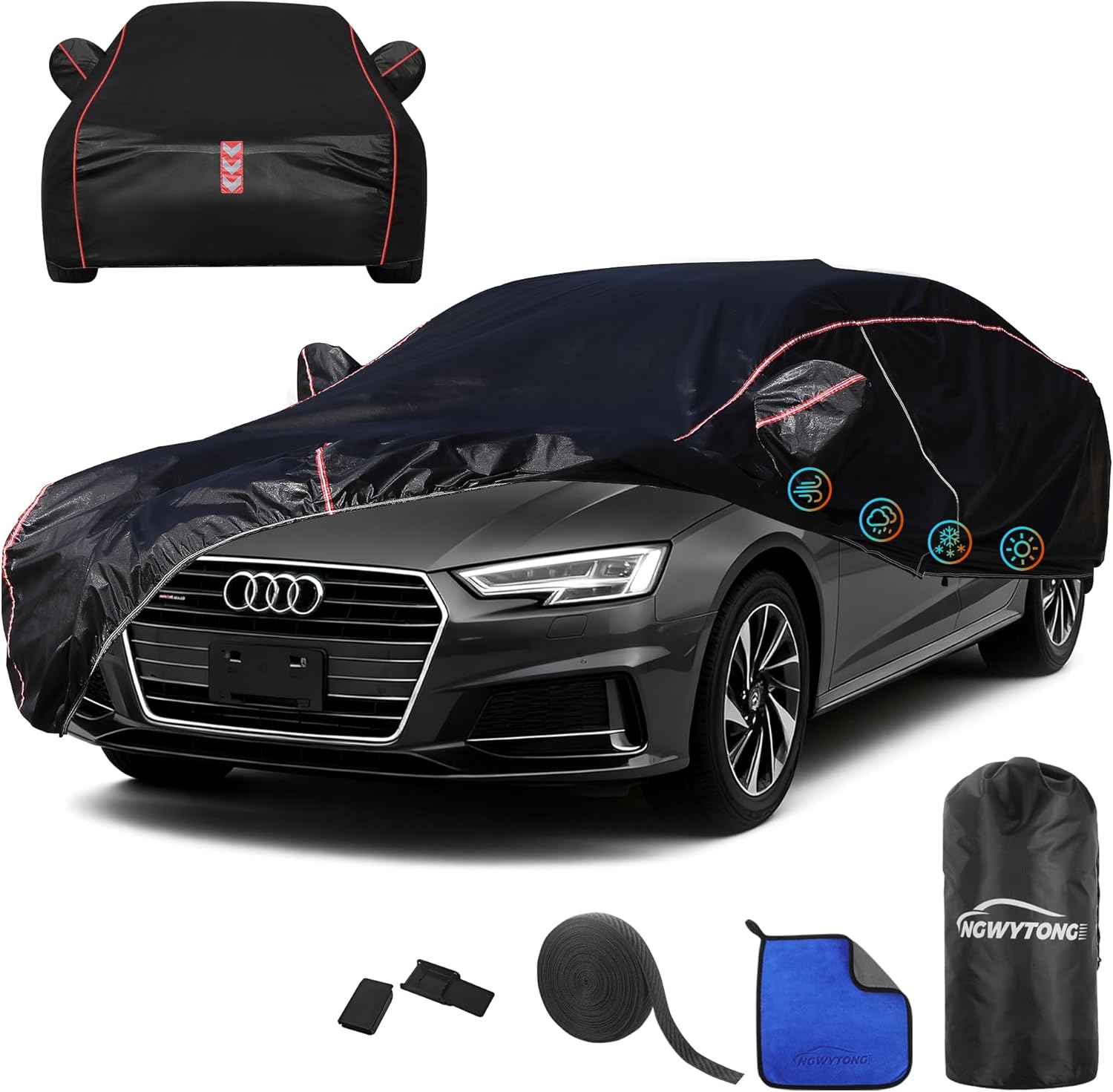 SUV Car Cover, All-Around Fastening 60s Quick-Install, 4 Upgrades for SUV up to 181 in for Car Cover Waterproof All Weather