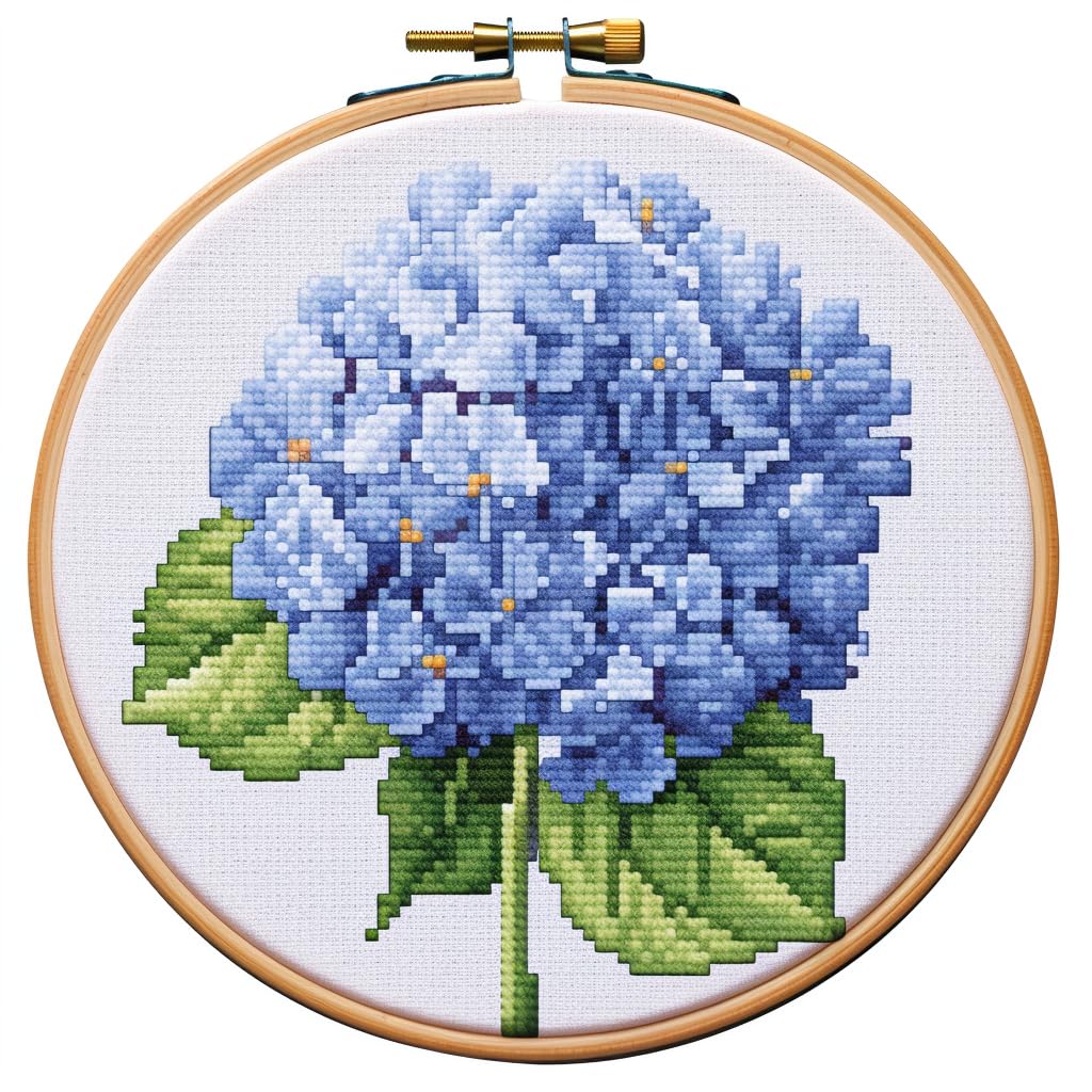 Blue Hydrangea Cross Stitch Kit - Beginner DIY -1