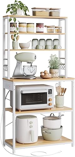 Miniatura 37 de VASAGLE Barra de café, estante para panadería de 31.5 pulgadas para cocina con almacenamiento, estantes de cocina de 6 niveles con 6 ganchos, café