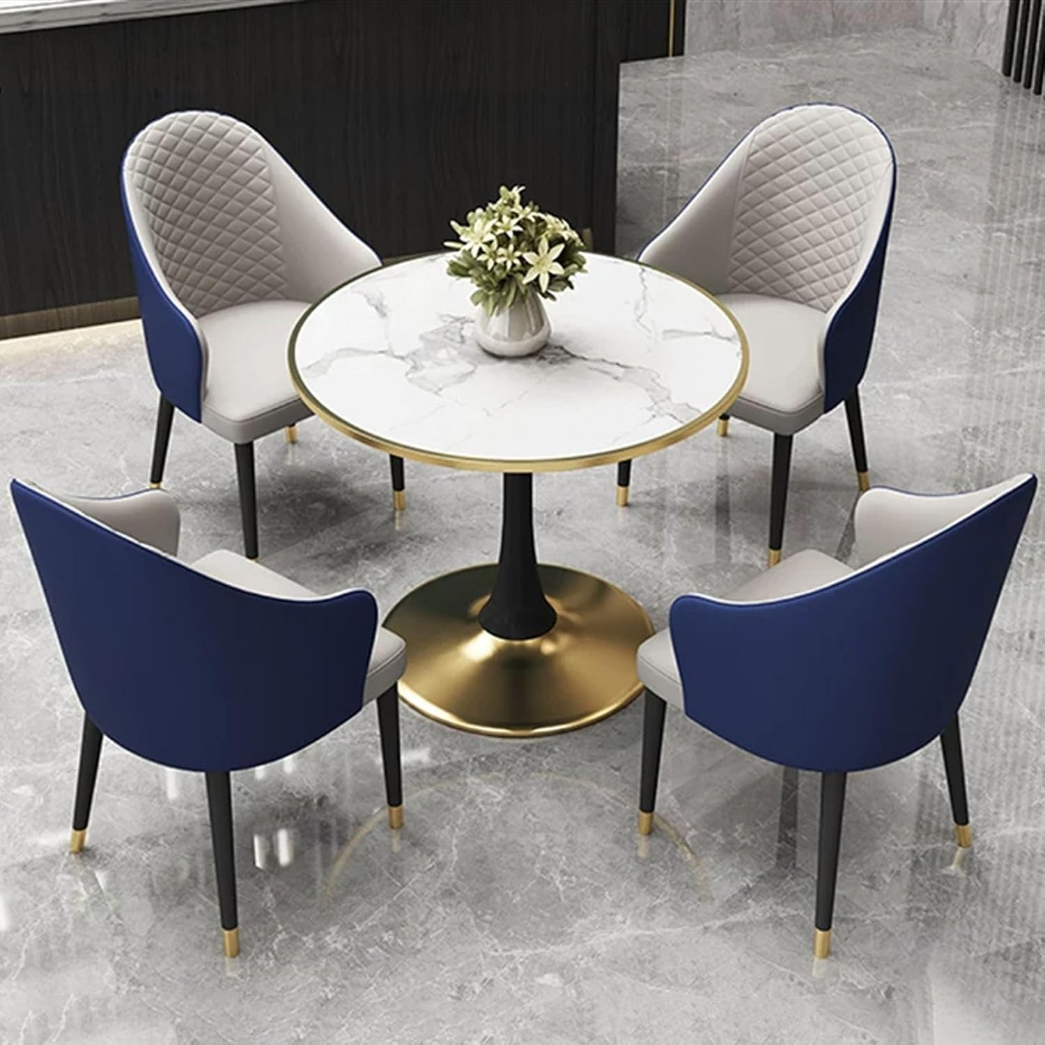 Office Reception Round Table, Negotiation Table, Office Table and Chair Set Small Conference Table, Dining Table Soft Backrest Seat, for Hotel Balcony Meeting Room Cafe(Blue+Light Gray)