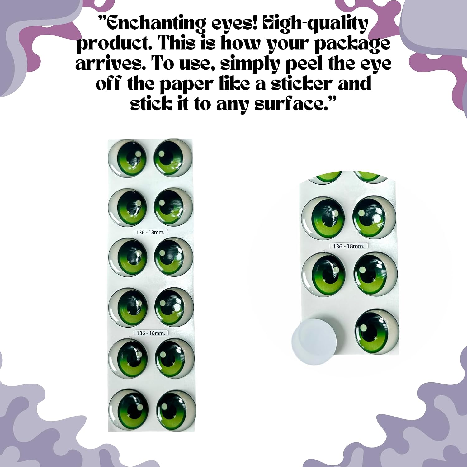 Googly & Wiggle Eyes 3D Resin – Grey Self - dhesive Set 136-18 (12 pcs, 6pairs, 18mm) – for Polymer Clay, Dolls, Slime, Amigurumi, Cold Porcelain & Felt Crafts
